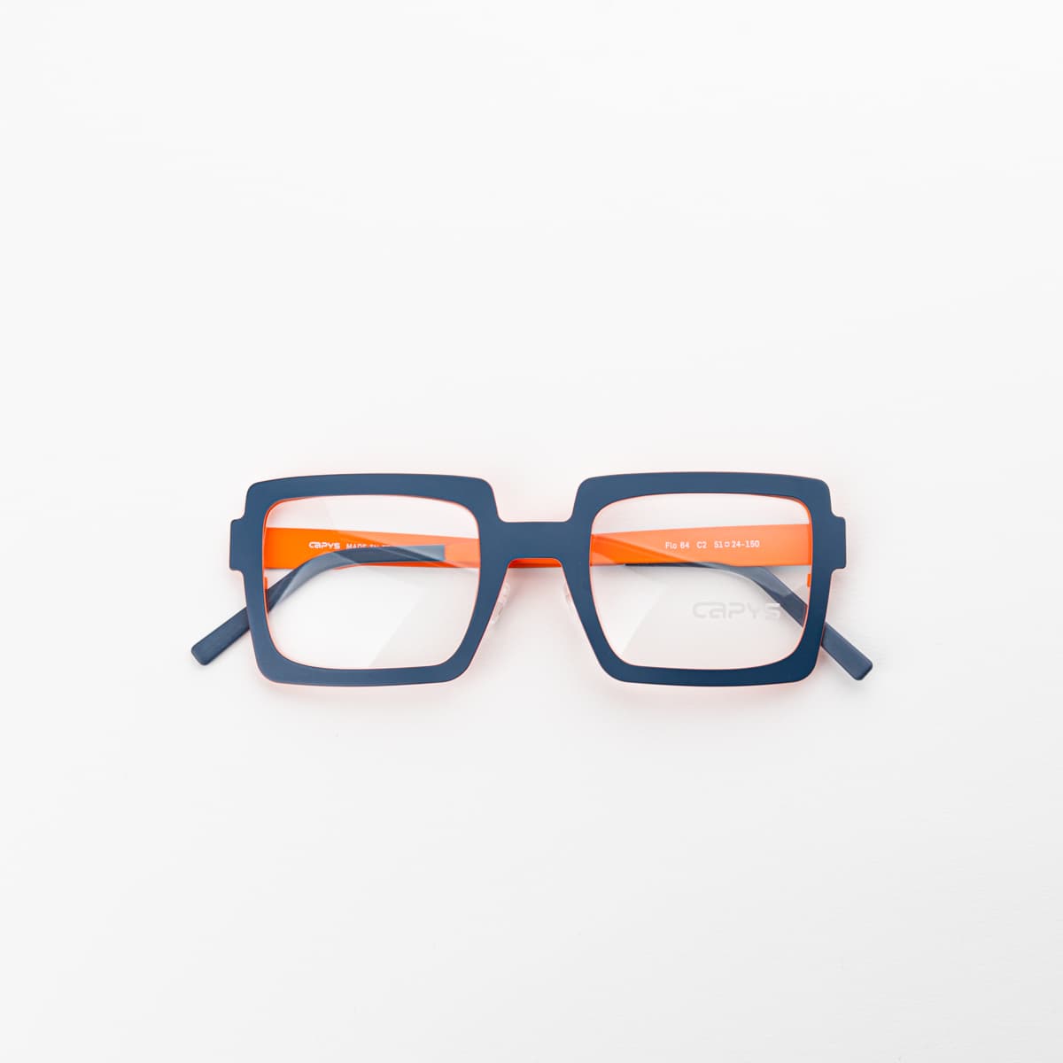 Flo 84 Blu Arancio — montatura Capys Eyewear | artigianato italiano